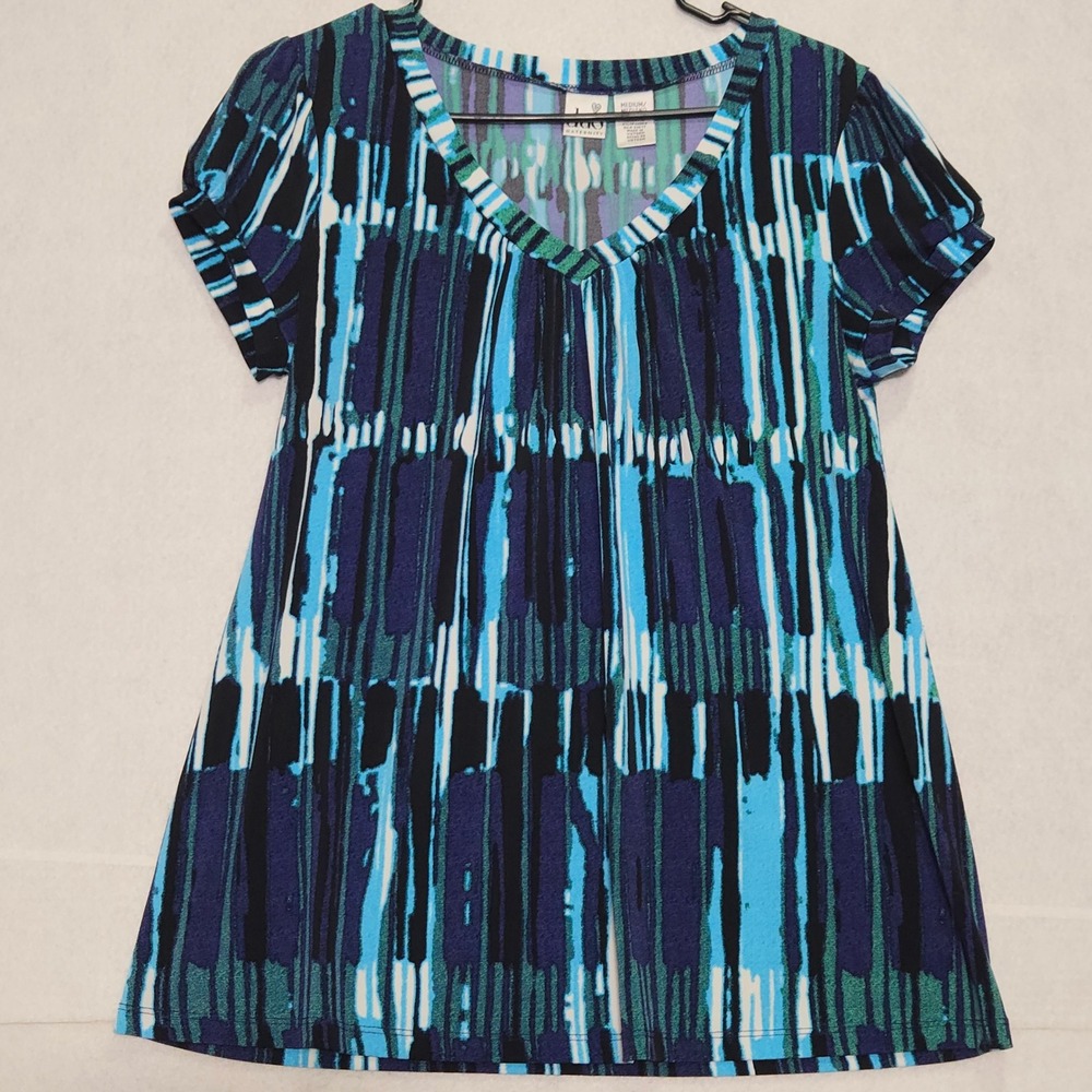 Duo Maternity‎ Abstract Stripe V Neck Short Sleeve Tunic Top Women's Medium